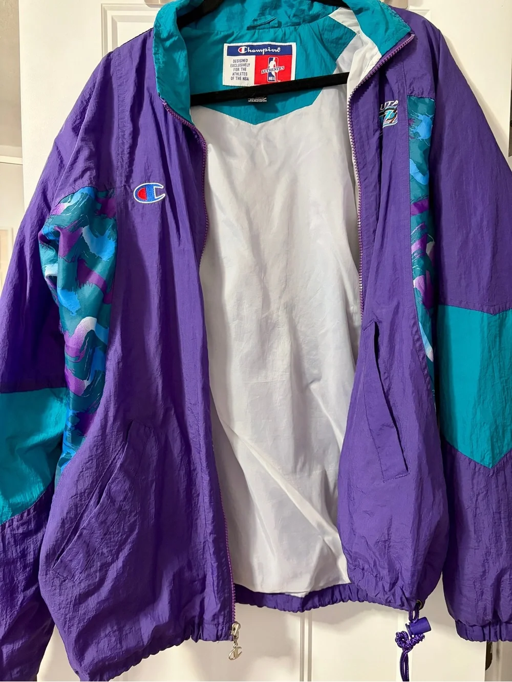 RARE Vintage Champion Purple & Teal Utah Jazz Players Windbreaker